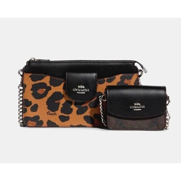 New Coach CC868 Poppy Crossbody with Card Case with Leopard Print and Signature - Picture 1 of 5